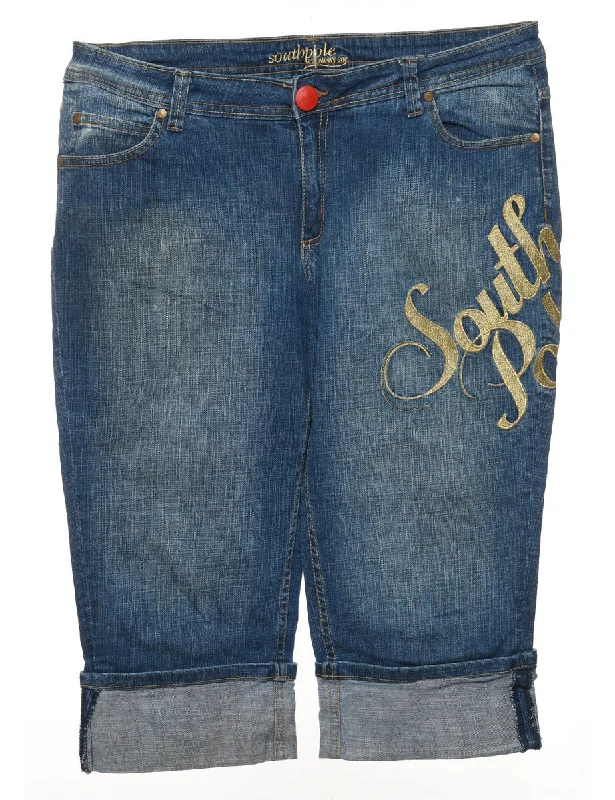 Cropped Embroidered Y2K Jeans - W36 L18 Traditional Women's 