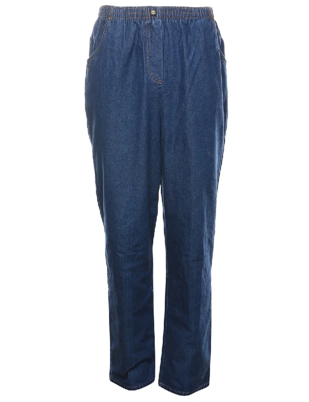 High Waist Dark Wash Denim Trousers - W28 L30 Polished Women's Silk