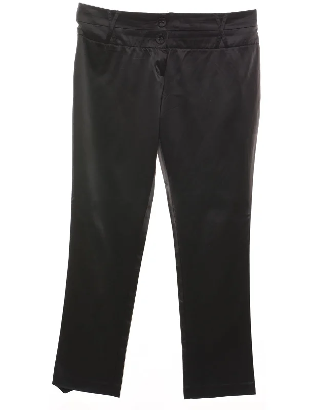 Classic Black Shiny Trousers - W38 L32 Cool Women's Distressed