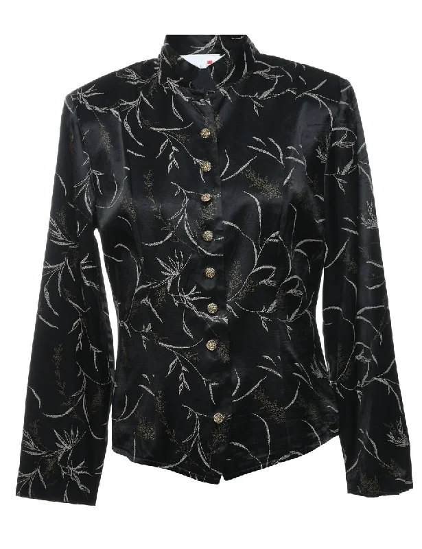 Black & Silver Floral Sparkly Evening Jacket - M Monochromatic Office Style