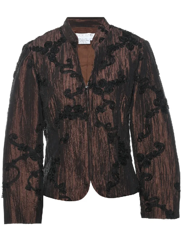 Dark Brown Metallic Ruched Evening Jacket - M Luxurious Women's High -  end