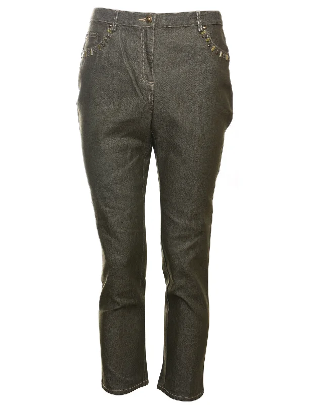 Dark Wash Beaded Denim Trousers - W32 L28 Tough Women's Military - inspired
