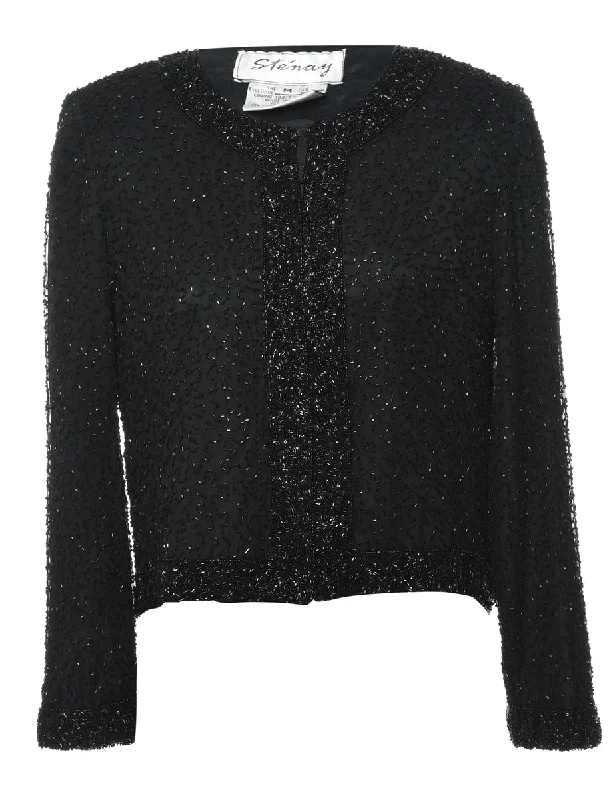 Beaded Black Silk Evening Jacket - M Practical Women's Multi - 
