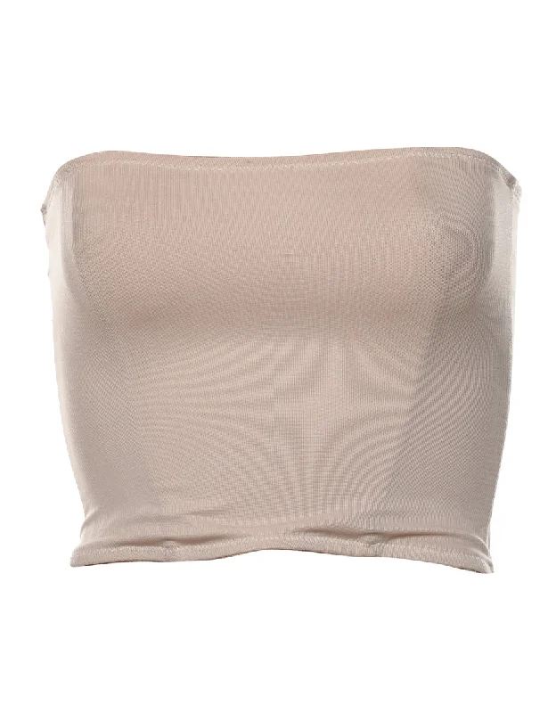 Beige Boned Bandeau Top - S Classic Women's Tweed