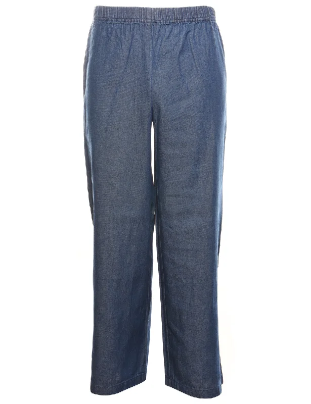Medium Wash Wide-Leg Denim Trousers - W26 L30 Sleek Women's Metallic
