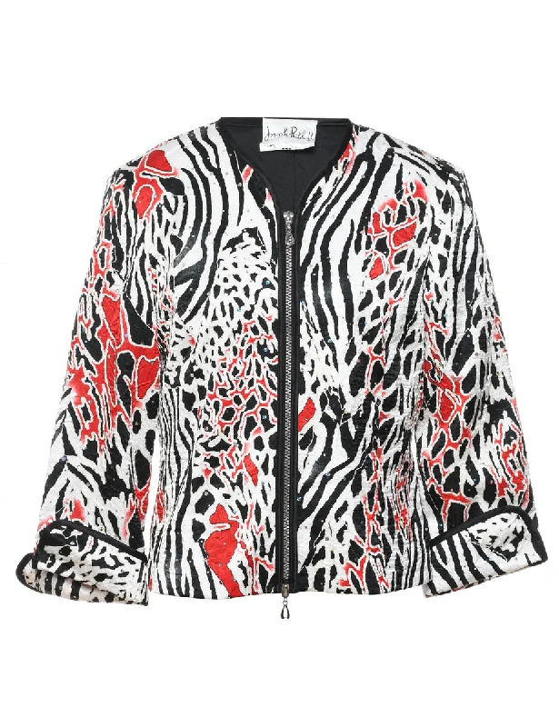 Black, White & Red Abstract Pattern Sparkly Evening Jacket - M French