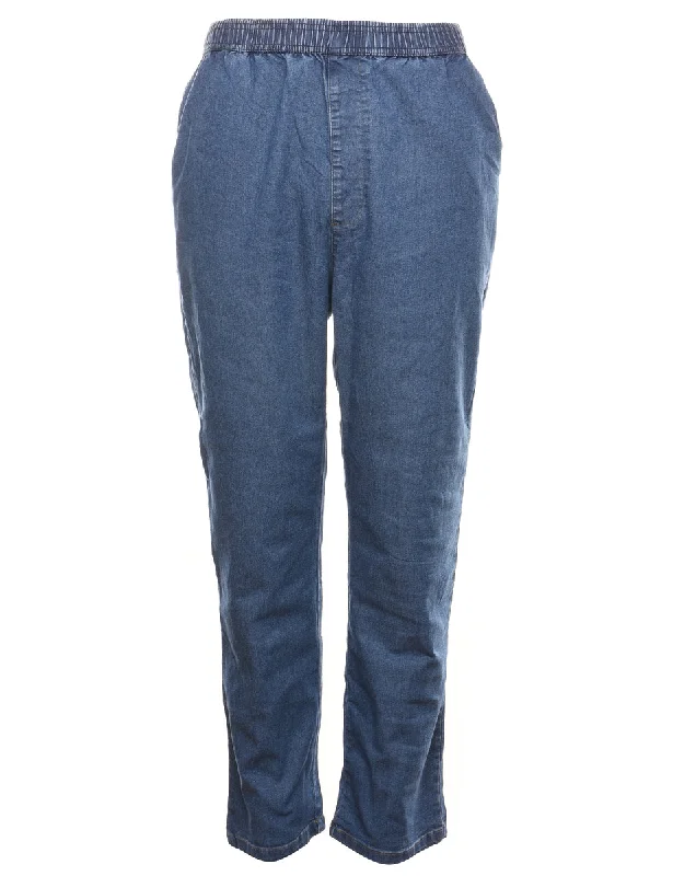 Tapered Medium Wash Casual Denim Trousers - W30 L30 Trendy Women's Oversized