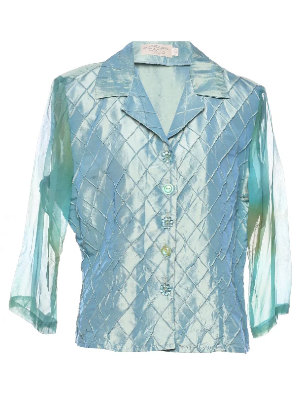 Turquoise Metallic Sheer Sleeved Evening Jacket - L Trendy Women's 