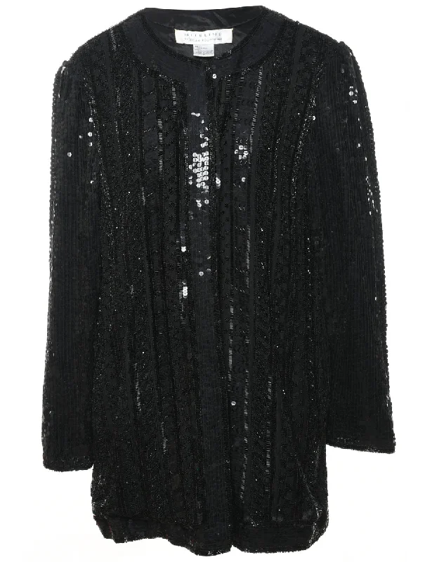 Black Embroidered Silk Evening Jacket - S Gym