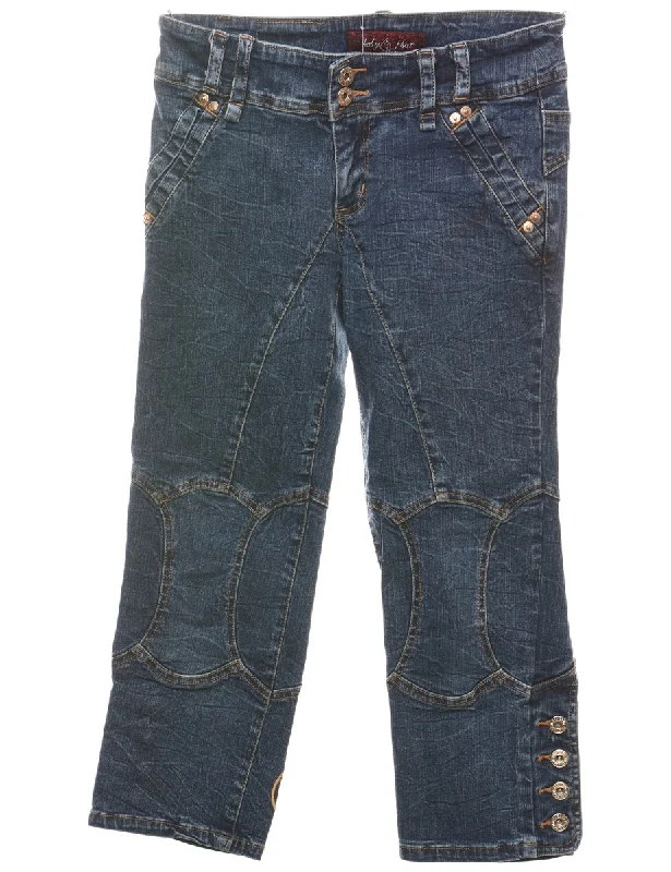 Cropped Medium Wash Embroidered Baby Phat Y2K Jeans - W27 L22 Youthful Women's Pop