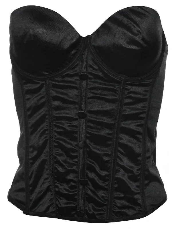 Black Shiny Ruched Bustier - S Dapper Women's Bow - adorned
