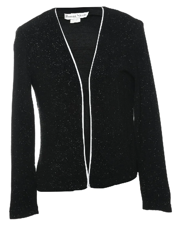 Classic Black Sparkly Contrast Trim Evening Jacket - S European