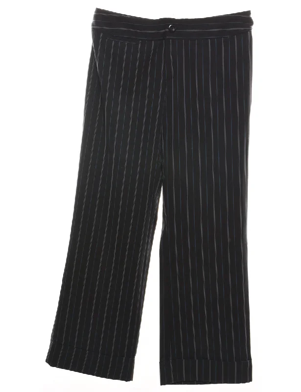 Pinstriped Black & Blue Wide-Leg Trousers - W36 L31 Street