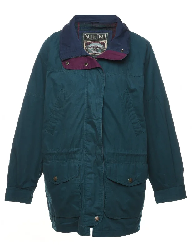 Dark Green & Blue Nylon Jacket - M Dapper Women's 1920S