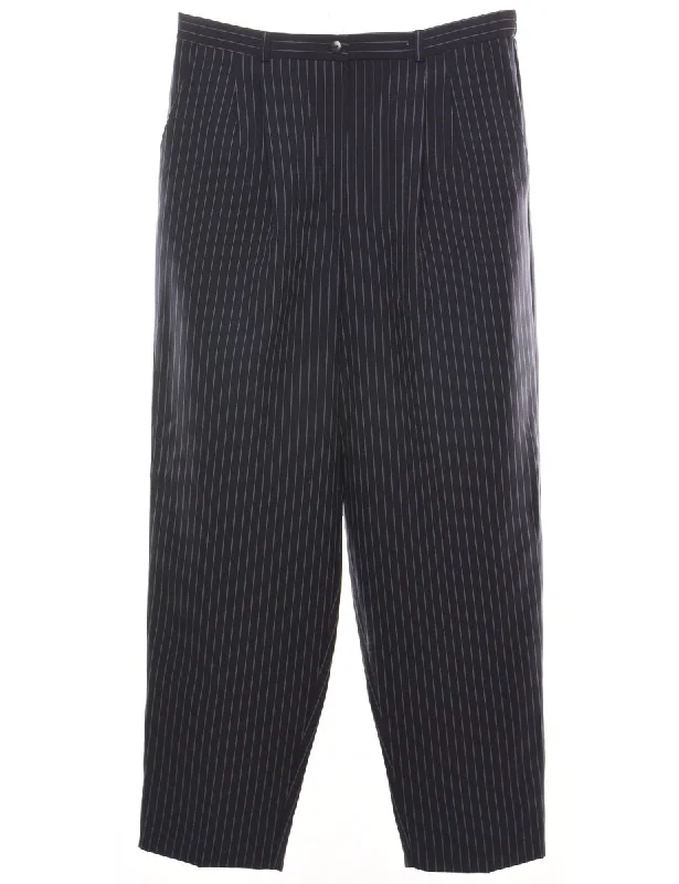 Pinstriped Navy Trousers - W32 L30 Practical Women's Quick - dry