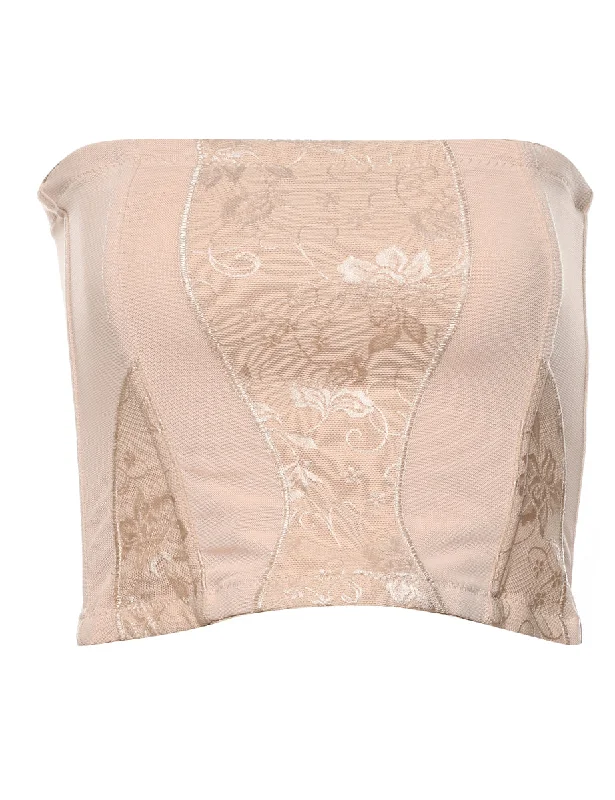 Beige Shiny Floral Corset Bandeau  - XS Disco