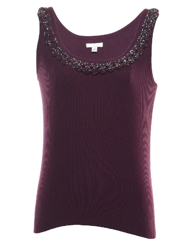 Beaded Plum Vest - M Trendy Women's Oversized
