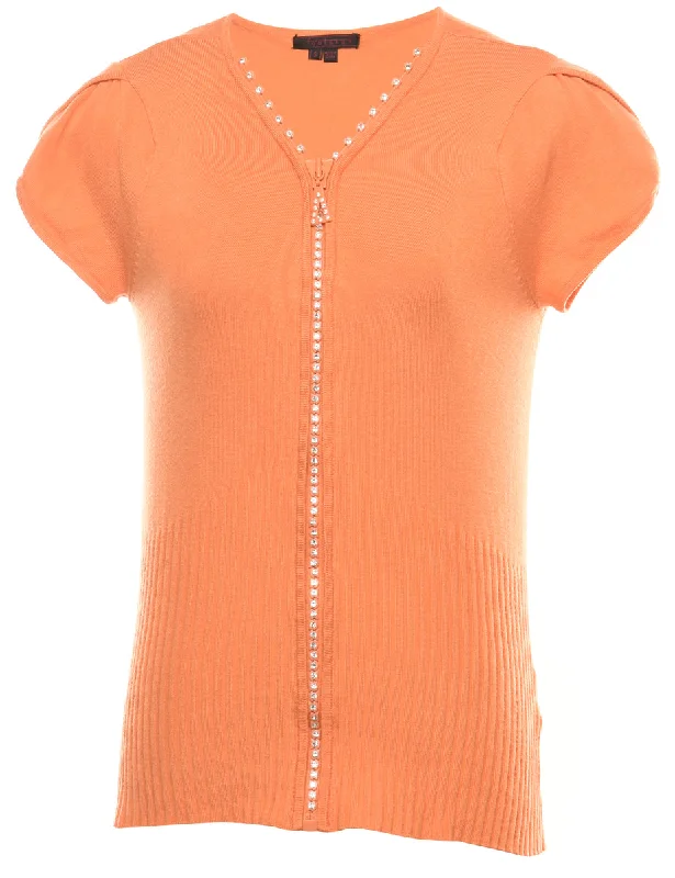 Cap Sleeved Orange Cardigan - S Youthful Women's Pop