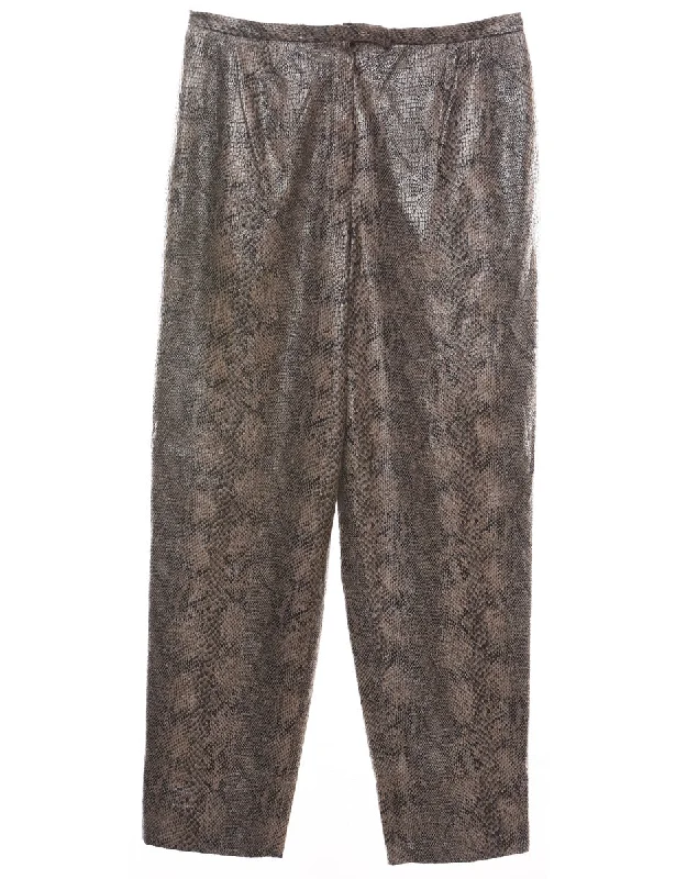 Snakeskin Pattern Brown Tapered Trousers - W32 L29 Monochromatic Office Style