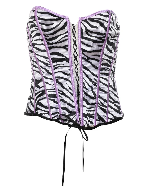 Black & White Contrast Trim Y2K Zebra Print Corset - L Casual Women's Japanese 