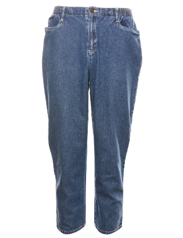 High Waist Medium Wash Denim Trousers - W28 L26 Laid - back Women's Vibe