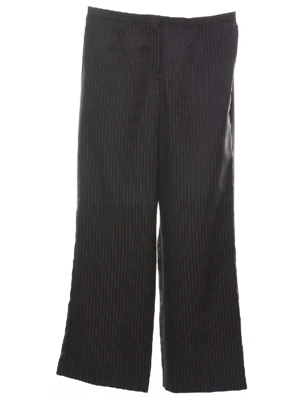 Pinstriped Black & Red Trousers - W32 L31 Trendy Women's 