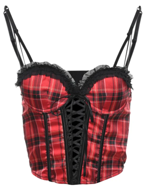 Checked Pattern Bustier - S Unique Women's Upcycled
