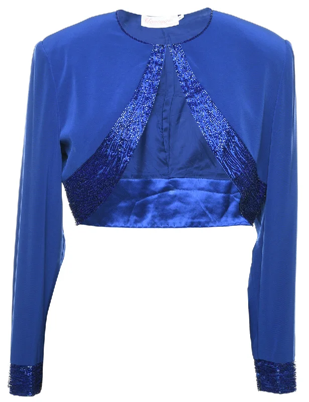 Blue Cropped Evening Jacket - M Traditional Women's Wool