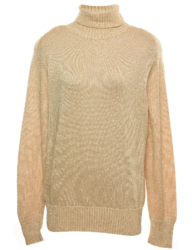 Lurex Thread Pattern Turtleneck Jumper - M performance