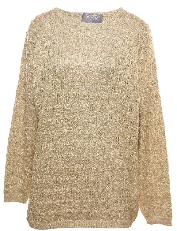 Light Brown Jumper - L Classic Women's Pin - striped
