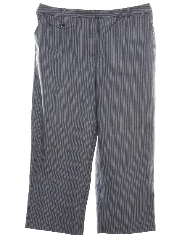 Navy Striped Cropped Trousers - W34 L23 Luxurious Women's High -  end