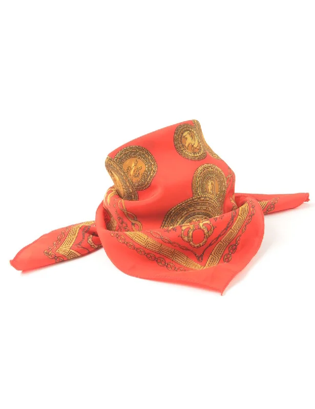 Red Versace Style Print Pocket Square - S Bohemian Women's Free
