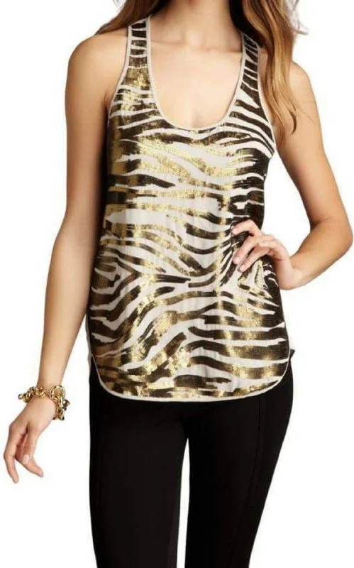 Zebra Sequined Tank Top Sleek Women's Metallic