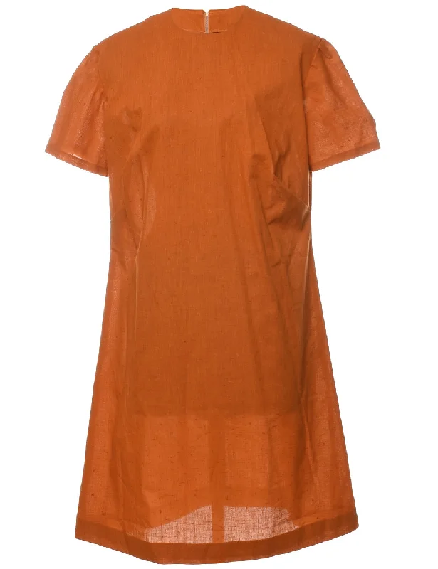 Burnt Orange 1960s Mini Dress - L Sleek Women's Metallic