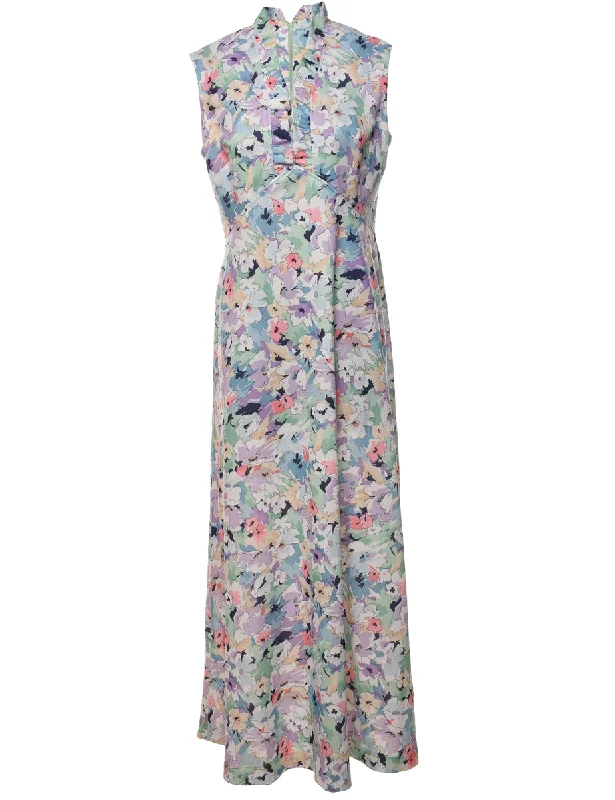 Floral Print 1970s Multi-Colour Maxi Dress - M Cozy Women's Sherpa - lined