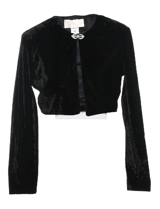 Cropped Black Velvet Evening Jacket - M Cool Women's Distressed
