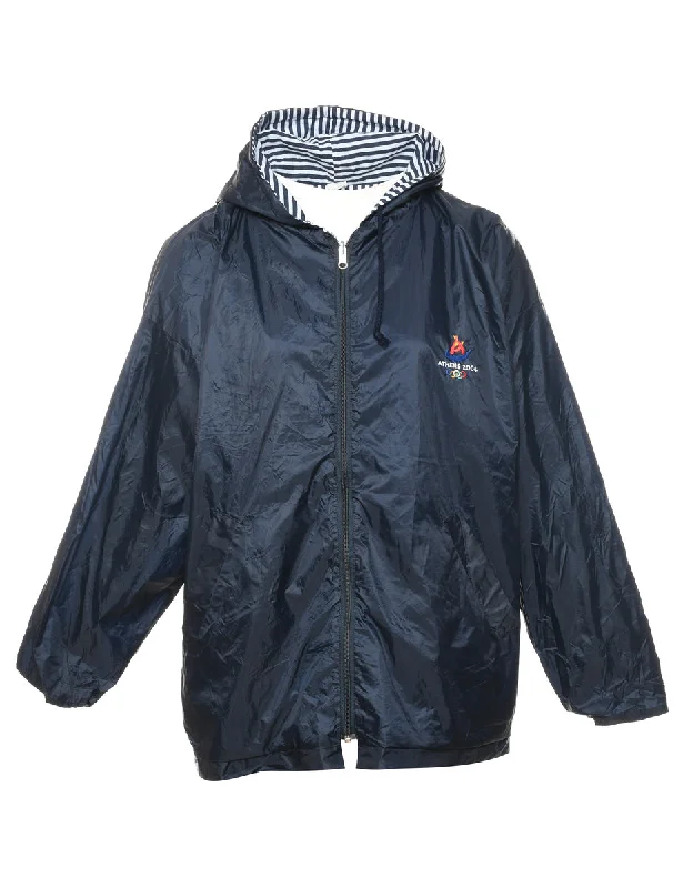 Hooded Navy Athens 2004 Nylon Jacket - L Stylish Women's Tropical 