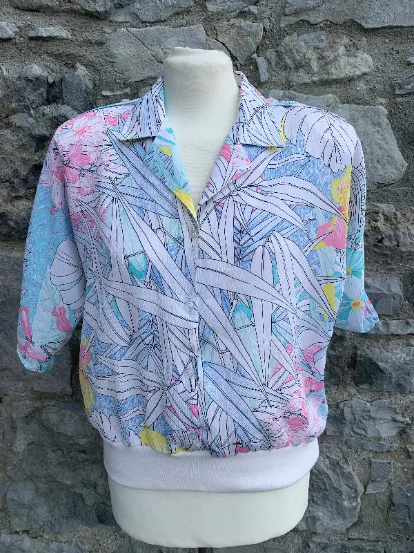 EF 80s flowers&palm leaves top  uk 10-12 Elegant Women's 