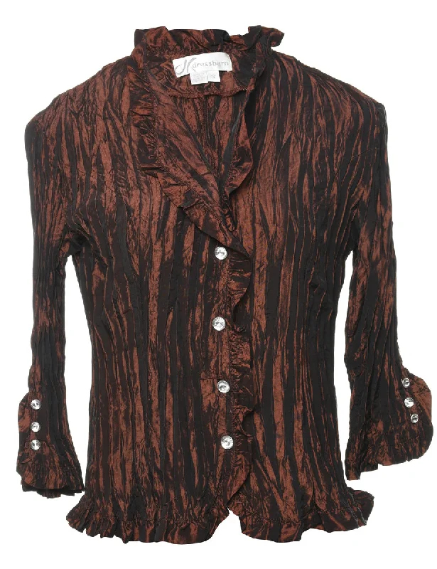 Dark Brown Metallic Crinkled Evening Jacket - S Sophisticated Women's 