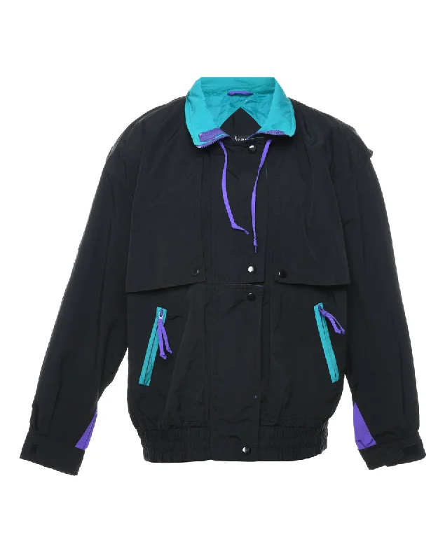 Learsi Black, Purple & Light Blue Contrast Trim Nylon Jacket - M Geometric