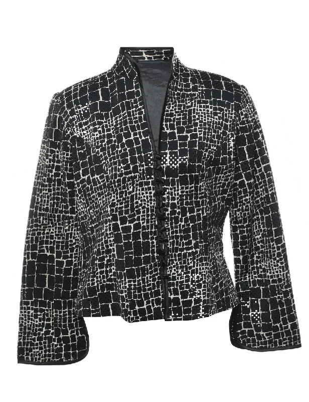 Black & Silver Snakeskin Pattern Evening Jacket - M Casual Women's Loose - fitting