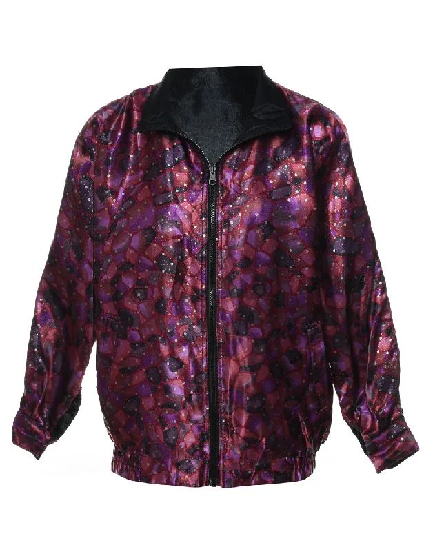 Abstract Print Maroon & Purple Nylon Jacket - M Elegant Women's Formal 