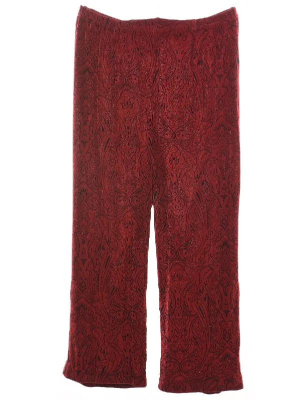 Red & Black Paisley Design Sparkly Trousers - W34 L25 Unique Women's Upcycled