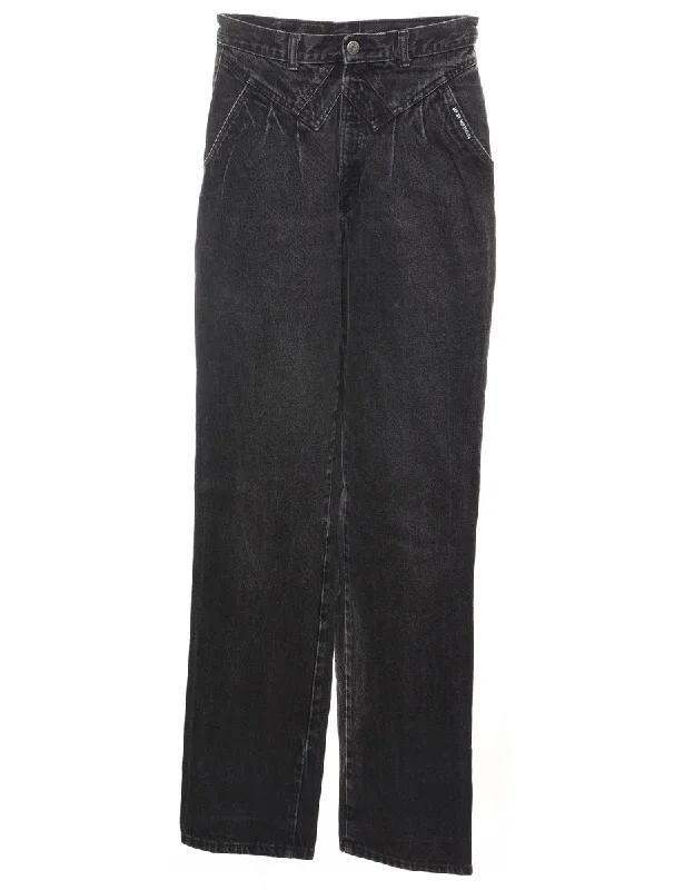Black Distressed Tapered Jeans - W26 L33 Bold Women's Animal Print