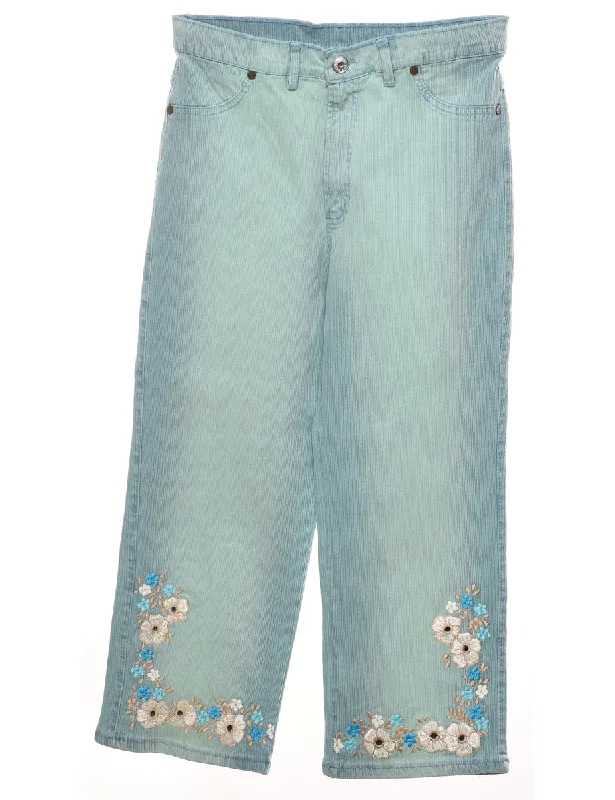 Light Wash 1990s Floral Embroidered Jeans - W30 L24 Trendy Women's Oversized