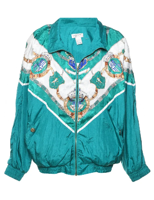 Turquoise & Gold Patterned Nylon Jacket - L Preppy Women's College