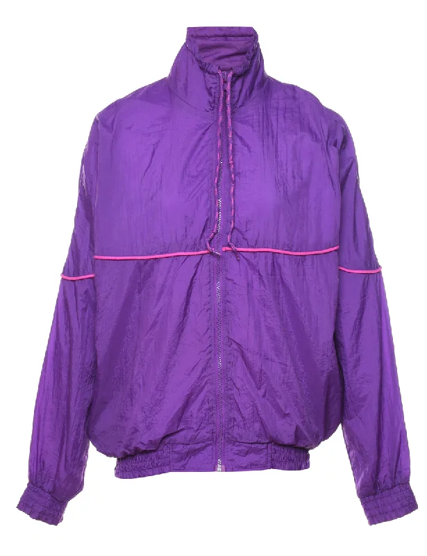 Purple & Pink Contrast Trim Nylon Jacket - L Dapper Women's Bow - adorned
