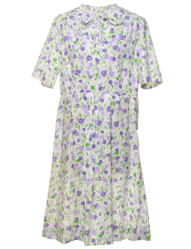 Green & Purple Floral Vintage Dress - L Relaxed Women's Beachy