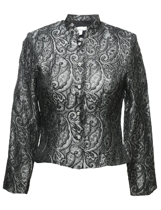 Dress Barn Black & Silver Metallic Paisley Pattern Evening Jacket - M Modern Women's 