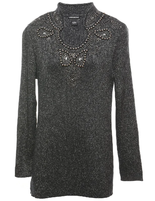 Lurex Thread Pattern Jumper - L Sophisticated Women's Tailored